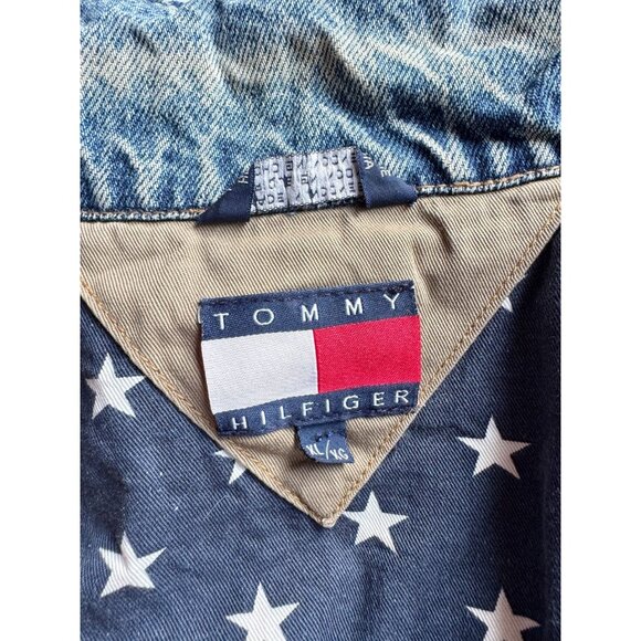 Vintage TOMMY HILFIGER 100% Cotton Star Print Lined Denim Vest, Size XL - Picture 14 of 16